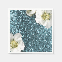 Servilleta De Papel Tiffany Aqua Beach Blue Jasmine Purpurina Sequin