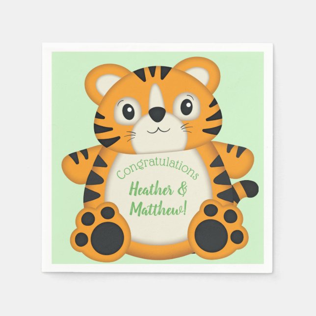 Servilleta De Papel Tiger Baby Shower Green (Anverso)