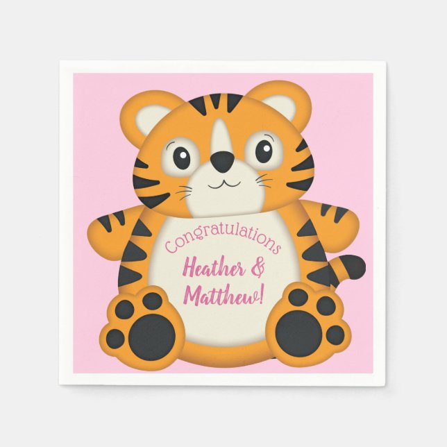 Servilleta De Papel Tiger Baby Shower Pink (Anverso)