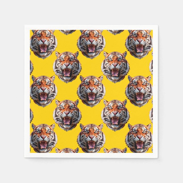 Servilleta De Papel Tiger Head Pattern Design Yellow  (Anverso)
