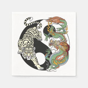 Servilleta De Papel Tigre blanco contra dragón verde en Yin yang