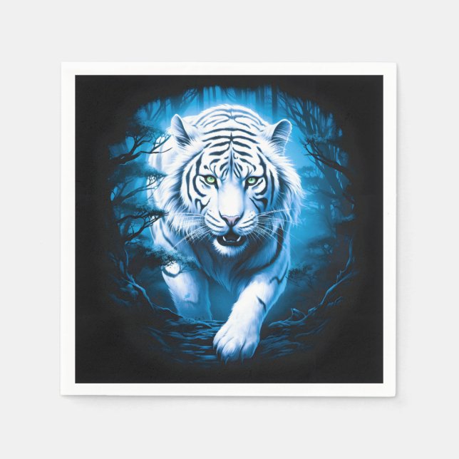 Servilleta De Papel Tigre blanco silvestre místico forestal (Anverso)