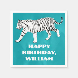 Servilleta De Papel Tigre blanco Verde azulado, Personalizado azul tur
