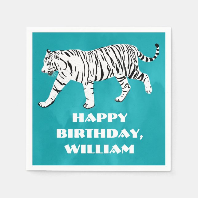 Servilleta De Papel Tigre blanco Verde azulado, Personalizado azul tur (Anverso)