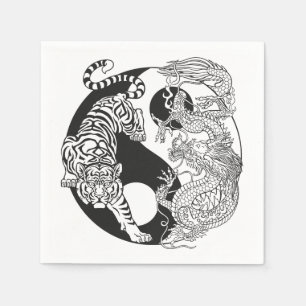 Servilleta De Papel Tigre blanco versus dragón verde en Yin yang n