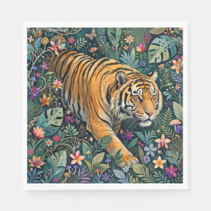 Servilleta De Papel Tigre con ojos ámbar Fantasía follaje de la selva