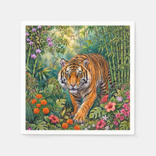 Servilleta De Papel Tigre de Bengala Jungla de Bambú Vibrante