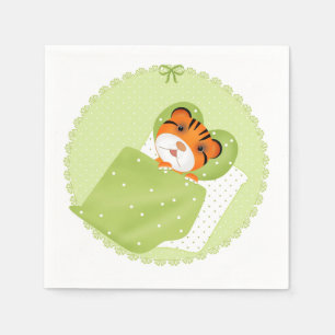 Servilleta De Papel Tigre en cama ilustracion niños impresión infantil