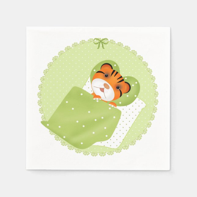 Servilleta De Papel Tigre en cama ilustracion niños impresión infantil (Anverso)