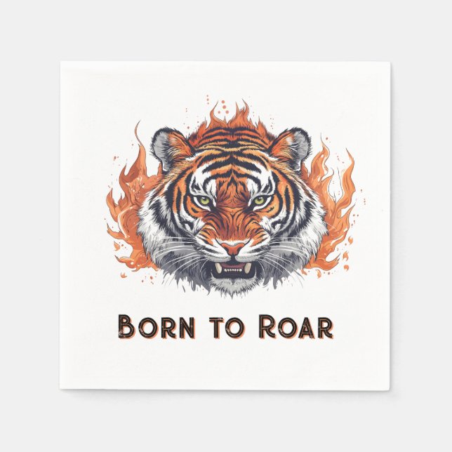 Servilleta De Papel Tigre fuerte con llamas - Texto de Personalizable (Anverso)