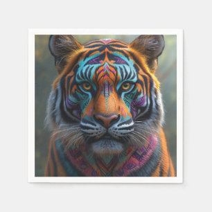 Servilleta De Papel Tigre majestuoso con pinta de rostro tribal vibran