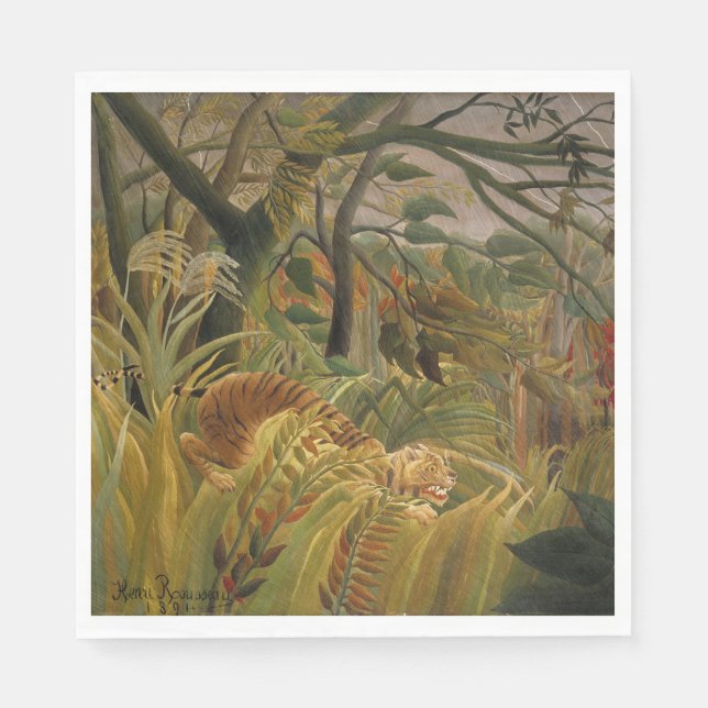 Servilleta De Papel Tigre sorprendido en tormenta tropical (Anverso)