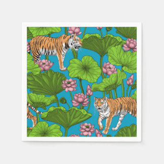Servilleta De Papel Tigres en el estanque rosado de loto