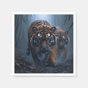 Servilleta De Papel Tigres majestuosos en una jungla niebla
