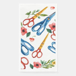 Servilleta De Papel Tijeras de acuarela y patrón continuo de flores si