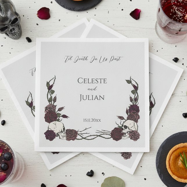 Servilleta De Papel Til Death Do Us Part Gothic Skull & Rose Wedding (Til Death Gothic Wedding Napkins for Hallowedding or Gothic Party for Her. Dramatic Skull and Roses)