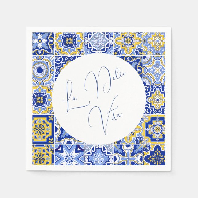 Servilleta De Papel Tile azul mediterráneo y toallas Bodas Citrus (Anverso)