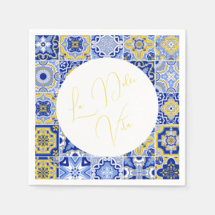 Servilleta De Papel Tile azul mediterráneo y toallas Bodas Citrus