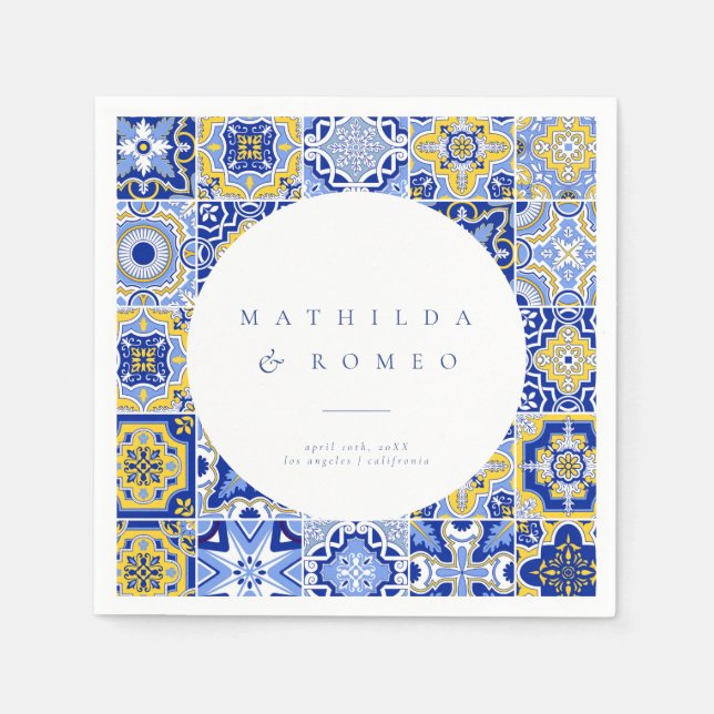 Servilleta De Papel Tile azul mediterráneo y toallas Bodas Citrus (Anverso)