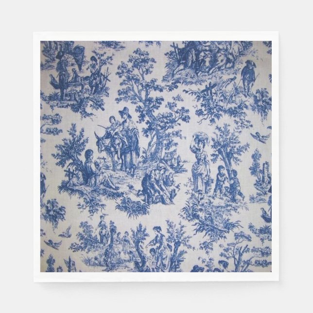 Servilleta De Papel Tile de jouy azul y blanco elegante (Anverso)