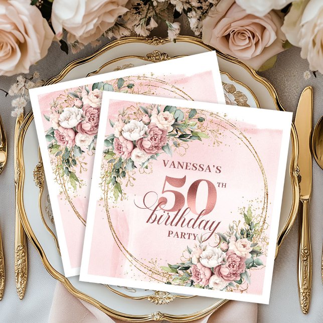 Servilleta De Papel Timeless Rose Gold Dusty Pink 50th Birthday Party  (Timeless Rose Gold Dusty Pink 50th Birthday Party Napkins

)