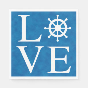 Servilleta De Papel Timón Náutico Amor Acuarela Azul Marinero