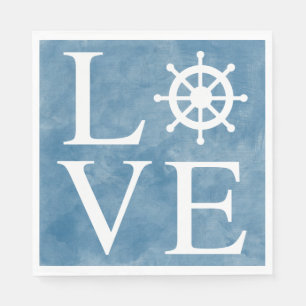 Servilleta De Papel Timón Náutico de Barco Amor Acuarela Azul - Marine