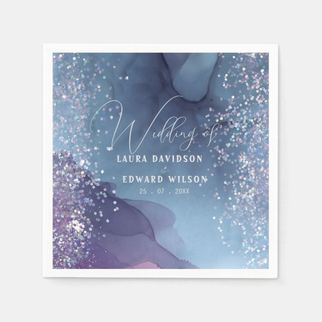 Servilleta De Papel Tinta de alcohol azul y púrpura con mística purpur (Anverso)