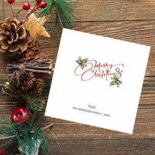 Servilleta De Papel Tinta de caligrafía Holly Berry Navidad Merry Chri