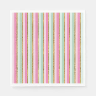 Servilleta De Papel Tinta De Oro Y Tiras Rosadas