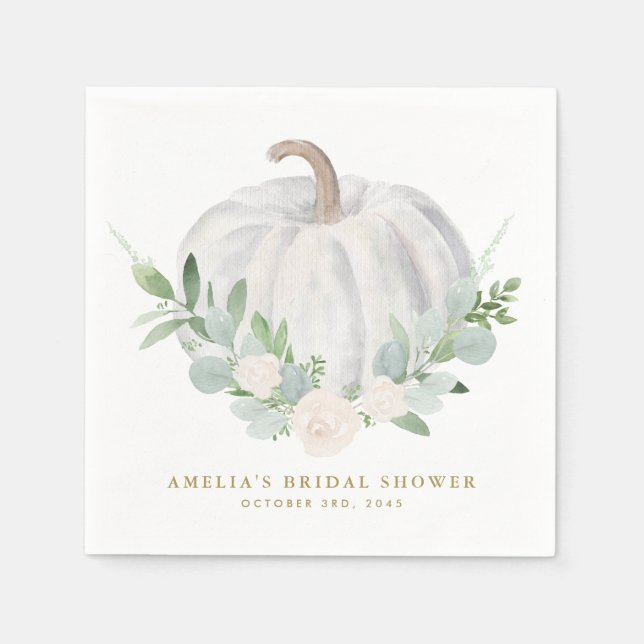 Servilleta De Papel Tinte Acuarela Calabaza Blanca Boda de Otoño (Anverso)