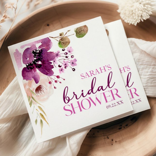 Servilleta De Papel Tinte Violeta Magenta Floral Bridal Shower (Subido por el creador)