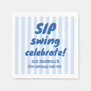 Servilleta De Papel Tipografía azul audaz con rayas para cumpleaños 75