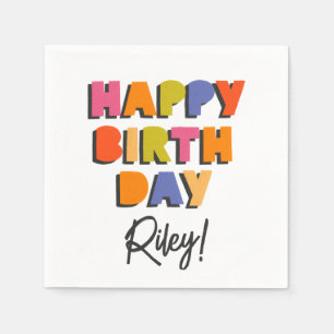 Servilleta De Papel Tipografía colorida Feliz cumpleaños personalizado