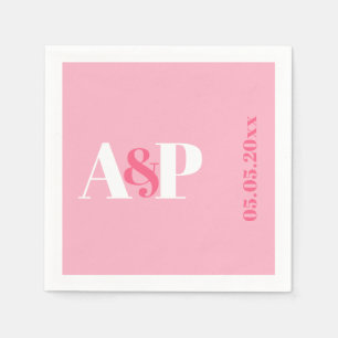 Servilleta De Papel Tipografía Colorida Rosa Monograma Boda