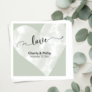 Servilleta De Papel Tipografía de "Amor" con Corazón Blanco y Verde Sa