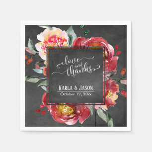 Servilleta De Papel Tipografía de amor y agradecimiento Flores rojas P