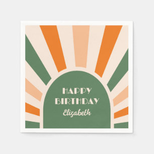 Servilleta De Papel Tipografía de arco de sol retro Cumpleaños Verde