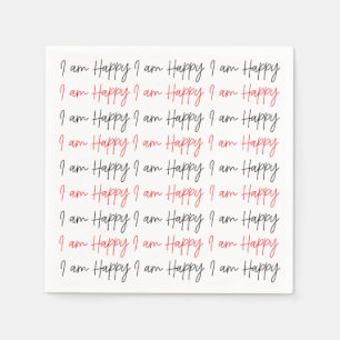 Servilleta De Papel Tipografía de fiesta 'Estoy Feliz' Negro y Rojo