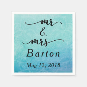 Servilleta De Papel Tipografía de Mandala de Boda Teal y Azul "Sr & Sr