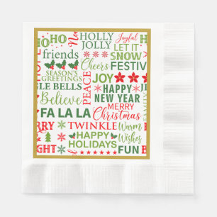 Servilleta De Papel Tipografía de Navidad Rojo y Verde Patrón Sin Fin