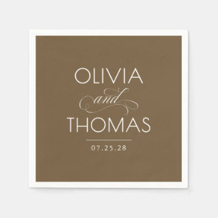 Servilleta De Papel Tipografía Minimalista Moderna Marrón de Boda