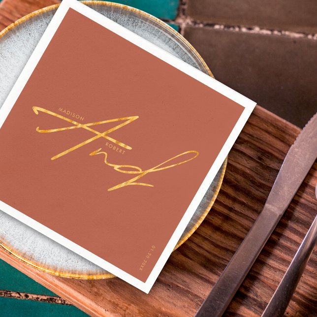 Servilleta De Papel Tipografía moderna Boda simple Terracotta Gold (Subido por el creador)