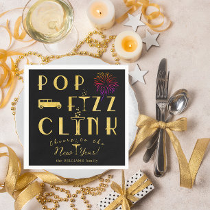 Servilleta De Papel Tipografía Moderna de Año Nuevo Pop Fizz Clink Gol