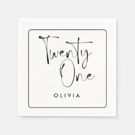 Servilleta De Papel Tipografía moderna en blanco negro 21 cumpleaños d