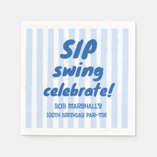 Servilleta De Papel Tipografía Negrita Azul Cumpleaños 100 Golf Rayas