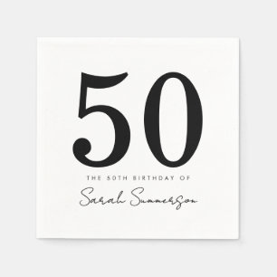 Servilleta De Papel Tipografía negro blanco Cumpleaños cincuenta nombr
