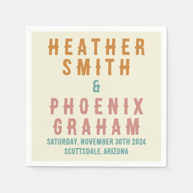 Servilleta De Papel Tipografía retro negrita Boda personalizada brilla (Anverso)