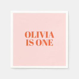 Servilleta De Papel Tipografía rosa y roja de primer cumpleaños de chi