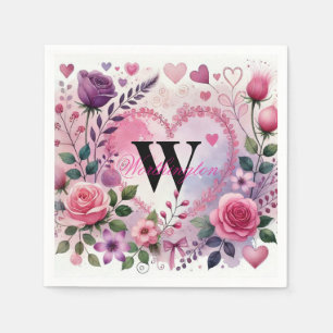 Servilleta De Papel Tipografía texto corazones florales románticos acu